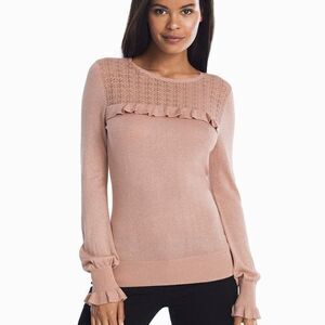 White House Black Market Pink Long Sleeve Mini Ruffle Sweater Metallic Ribbed‎